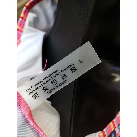 Women's Swimsuit Large Pink Floral Print Stretch O Ring Back Spaghetti Strap - Picture 5 of 7